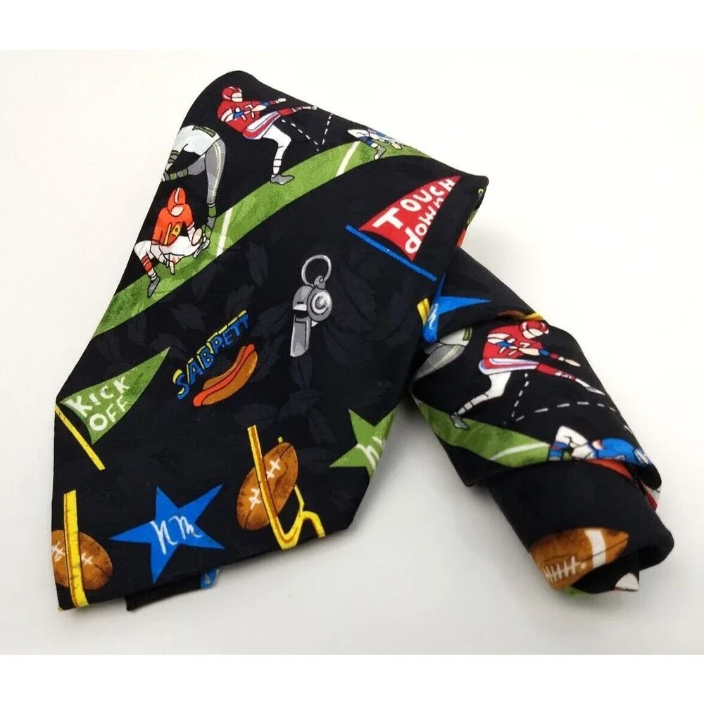Nicole Miller FRIDAY NIGHT FOOTBALL Neck Tie‎ 100% Silk Vintage 1992 Hand Sewn